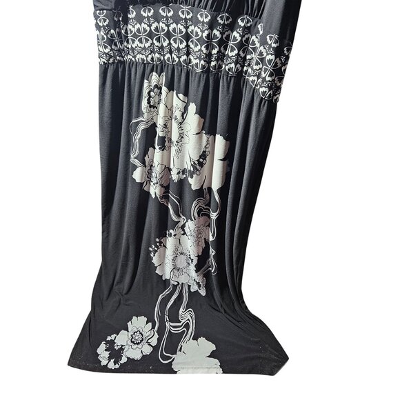 Black & White Olivia Matthews Maxi Dress With Floral & Abstract Design 18W Sleev - Picture 2 of 4